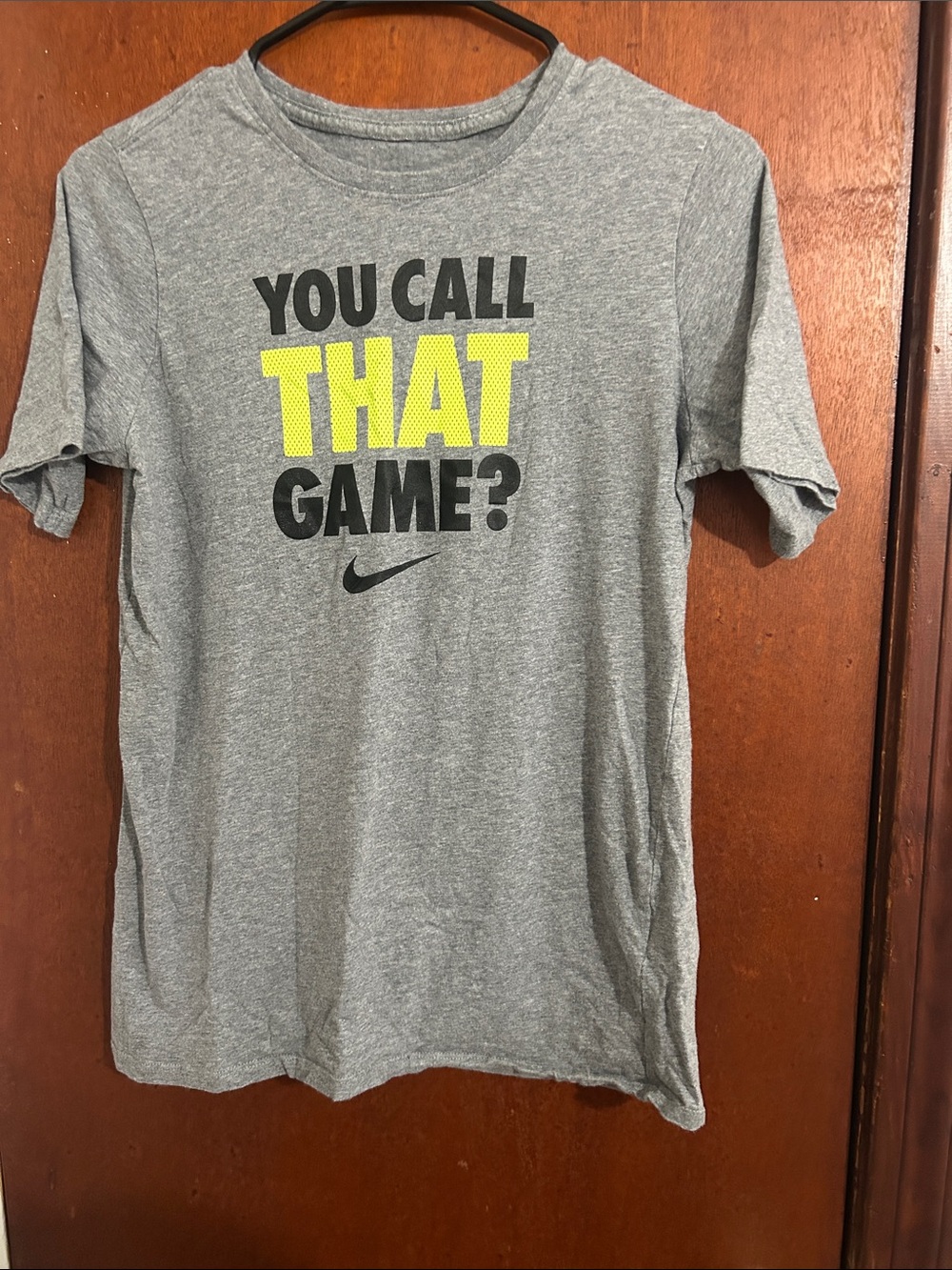Nike Gray Graphic Tee with Neon Yellow Accent